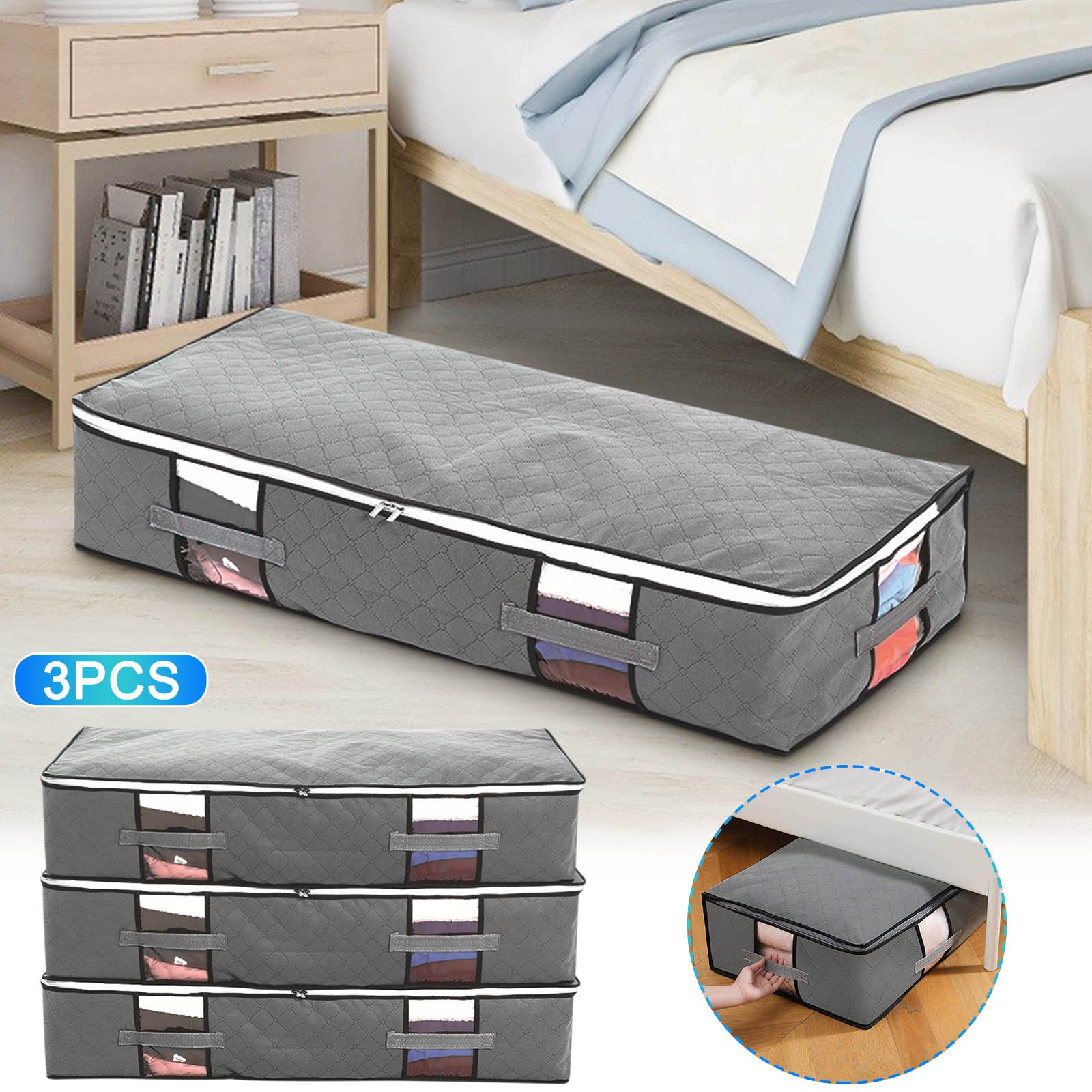 Samdeem Storage Boxs Storage Bag Organizer Bottom Polyester Fabric With Reinforced Handle Large Cover Quilt Foldable Breathable Transparent Toy Organizer Non-Woven Fabric Storage Containers With Lids